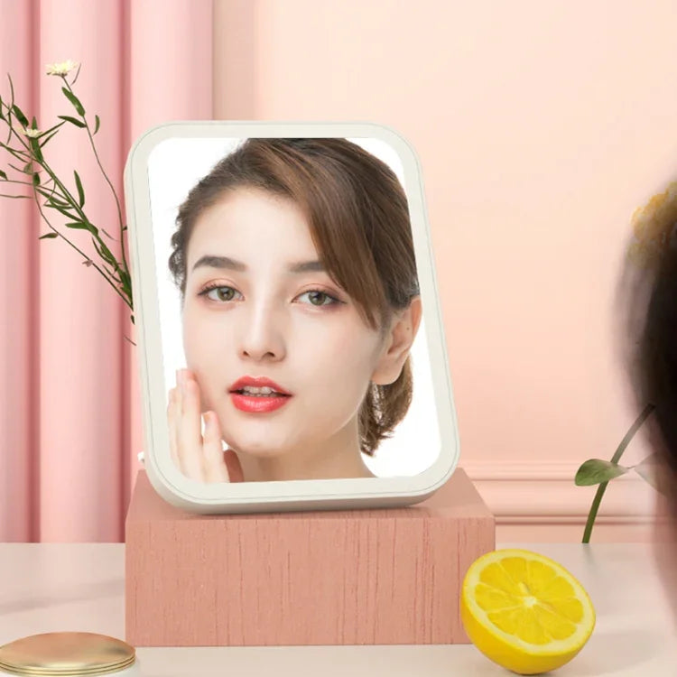 2個セット LEDメイクアップミラー ランプ付き フィルライト 寮用デスクトップドレッシングミラー 女性用 折りたたみ携帯小型ミラー、スタイル：充電単色光（ホワイト）、充電単色光（ピンク）、プラグイン単色光（ホワイト）