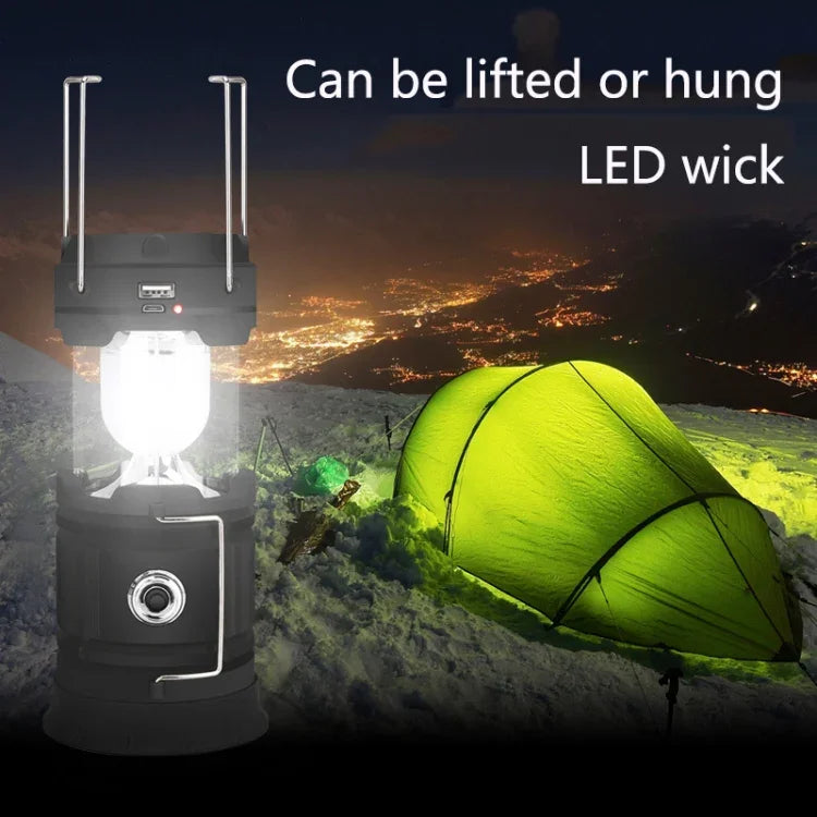 5803 ソーラーキャンプランプ 屋外用 LED緊急ポータブルライト USB出力対応、ソーラー＋USB
