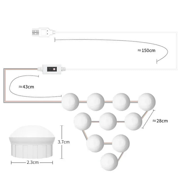 LEDメイクアップミラーライト 美容用補助光 ハンドスイープセンサー付きミラー前照明、2灯、6灯、10灯、14灯