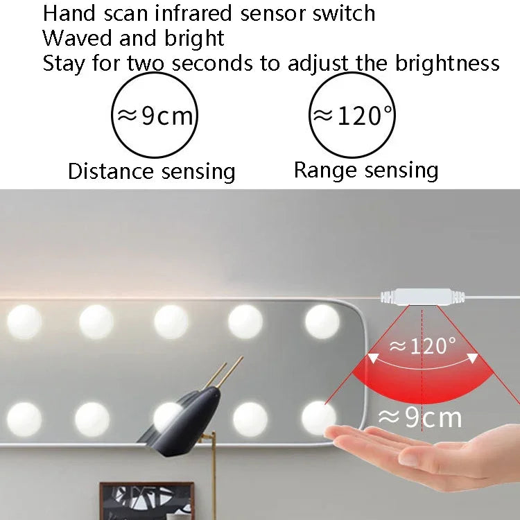 LEDメイクアップミラーライト 美容用補助光 ハンドスイープセンサー付きミラー前照明、2灯、6灯、10灯、14灯