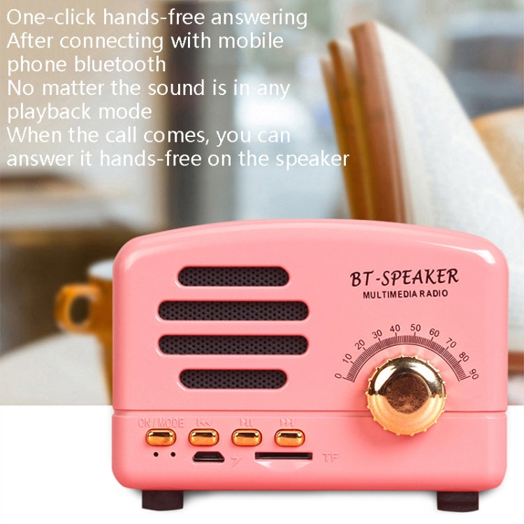 BT01 レトロBluetoothワイヤレスミニスピーカー ポータブルラジオ TFカード対応、ピンク、ブルー、ブラック、レッド、木目調