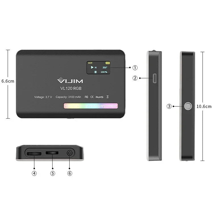 Ulanzi VL120 RGB フルカラー RGB SLRカメラ撮影用ライブフォトビデオ小型ライト、VL120 RGB