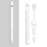 2セット 4イン1 スタイラスシリコン保護カバー + 紛失防止ロープセット Apple Pencil 1用、翡翠ホワイト、インクブラック、ミントグリーン、フレッシュピンク、レッド、ミッドナイトブルー、ビジネスグレー