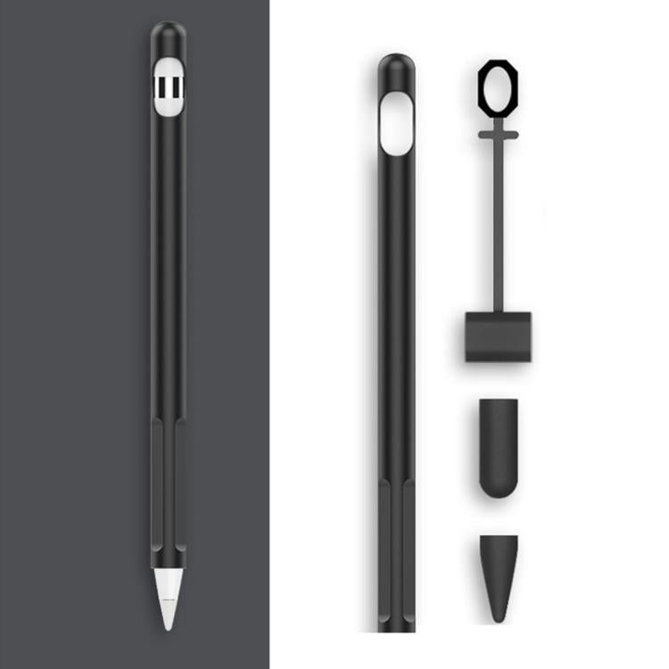2セット 4イン1 スタイラスシリコン保護カバー + 紛失防止ロープセット Apple Pencil 1用、翡翠ホワイト、インクブラック、ミントグリーン、フレッシュピンク、レッド、ミッドナイトブルー、ビジネスグレー