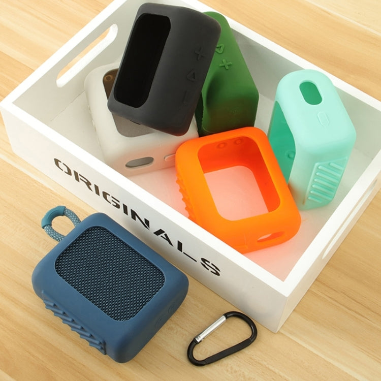 JBL GO3 Bluetoothスピーカー用シリコンカバー ポータブル保護ケース カラビナ付き レッド、ブラック、シルバーグレー、オレンジ、ダークブルー、ミントグリーン、アーミーグリーン