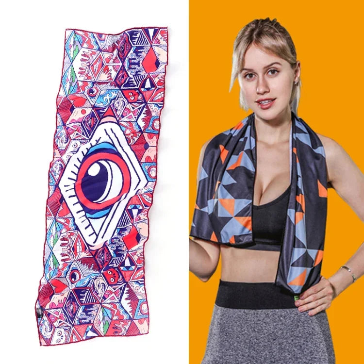 Gym Sports Cold Feeling Sweat-Absorbent Quick-Drying Cold Towel, Quick-Drying Towel, Size: 100 x 30cm(Music Festival), Quick-Drying Towel, Size: 100 x 30cm(Fire), Quick-Drying Towel, Size: 100 x 30cm(Geometric Triangle)