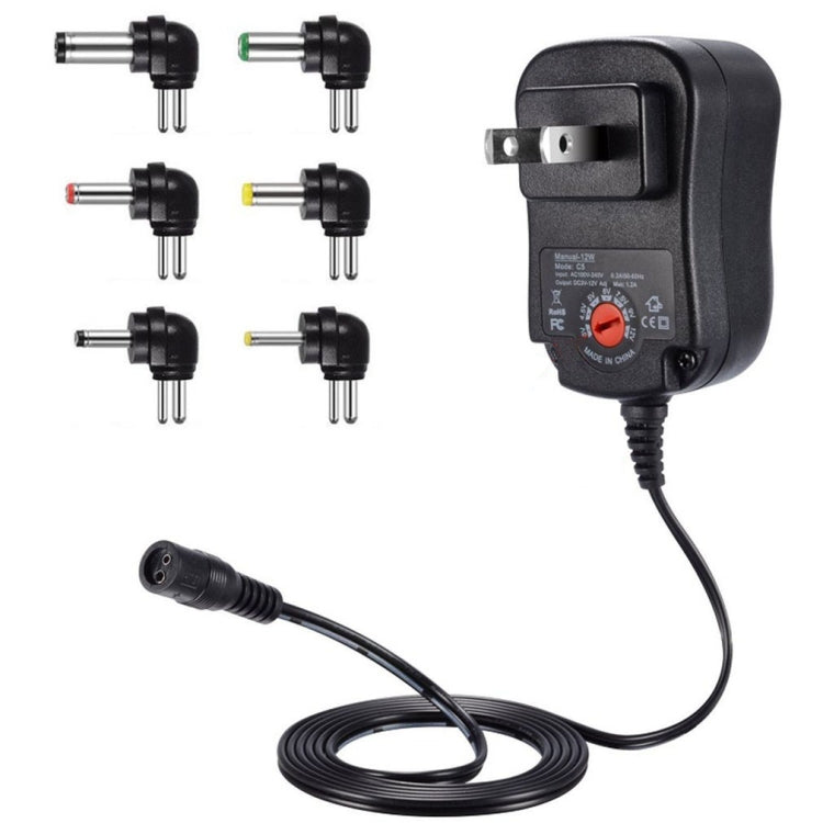 C5 3-12V 12W 可変電圧調整スイッチ電源アダプター 多機能充電器 DCチップ付き、米国プラグ、英国プラグ、EUプラグ