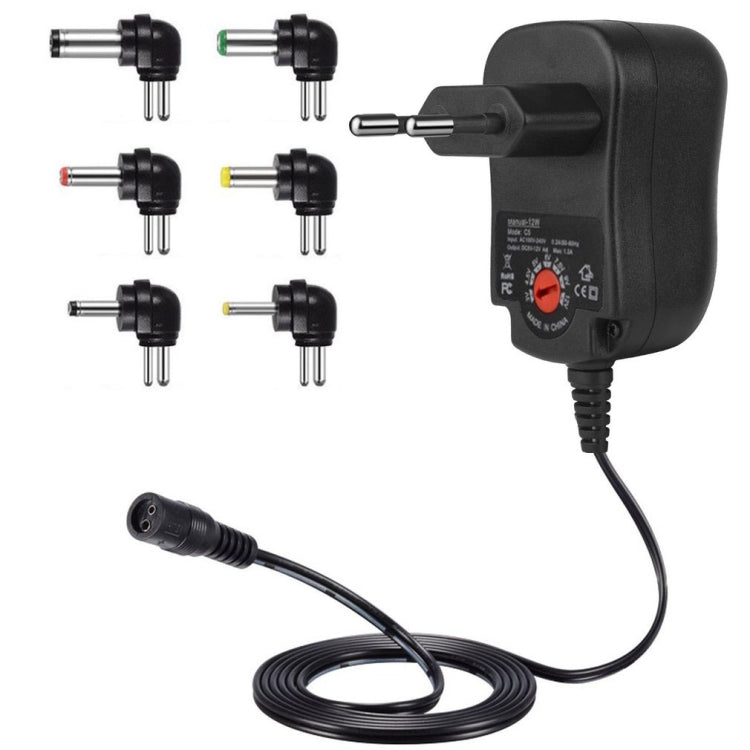 C5 3-12V 12W 可変電圧調整スイッチ電源アダプター 多機能充電器 DCチップ付き、米国プラグ、英国プラグ、EUプラグ