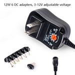 C5 3-12V 12W 可変電圧調整スイッチ電源アダプター 多機能充電器 DCチップ付き、米国プラグ、英国プラグ、EUプラグ