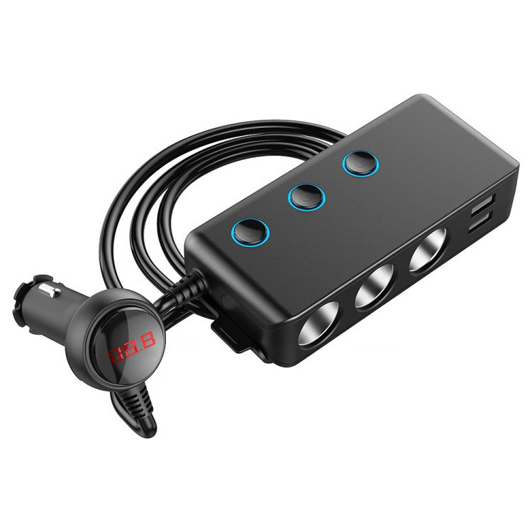 Car Cigarette Lighter Car Charger 3USB Port +1 QC3.0 + 3 Cigarette Lighter Ports + Back Clip Design + LED Display, HC67A
