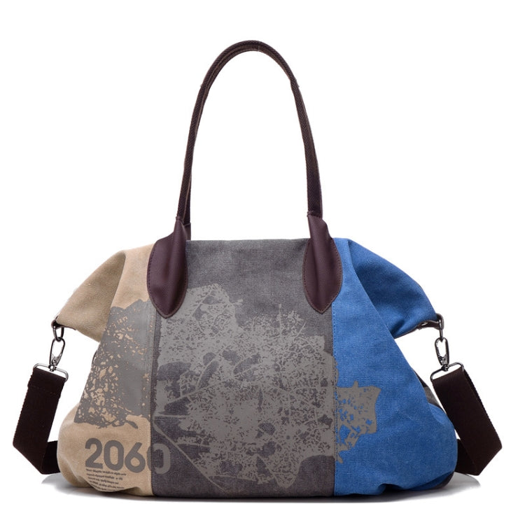 K1219 Large-Capacity Graffiti Canvas Bag Printing Single-Shoulder Messenger Bag, Red Wine, Blue, Light Brown
