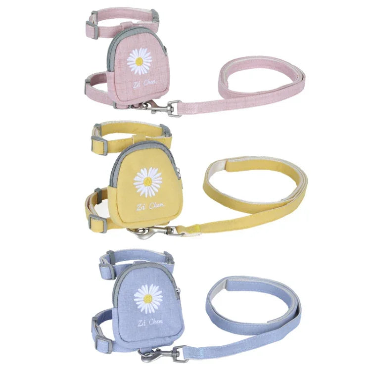 ZiChen 猫用トラクションロープ 小型ペット用刺繍バックパック、S、M、L