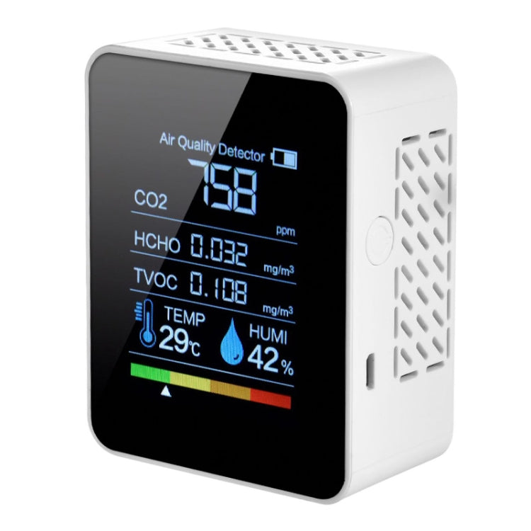 携帯用CO2 空気質 ホルムアルデヒド 二酸化炭素検出器 室内温度湿度計 LEDデジタル表示付き、5-in-1 半導体