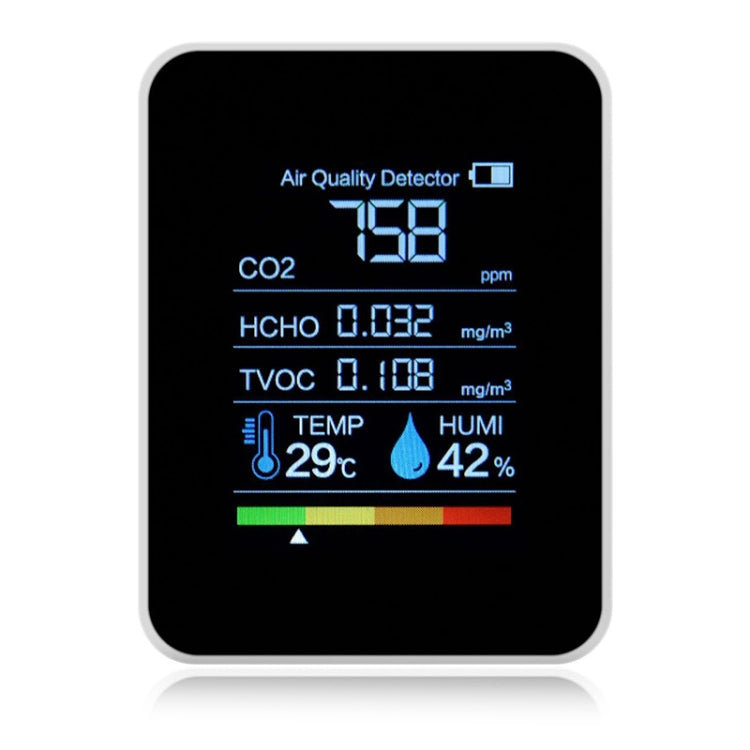 携帯用CO2 空気質 ホルムアルデヒド 二酸化炭素検出器 室内温度湿度計 LEDデジタル表示付き、5-in-1 半導体