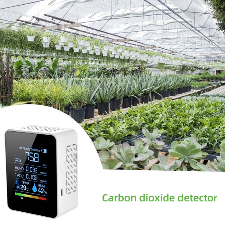 携帯用CO2 空気質 ホルムアルデヒド 二酸化炭素検出器 室内温度湿度計 LEDデジタル表示付き、5-in-1 半導体