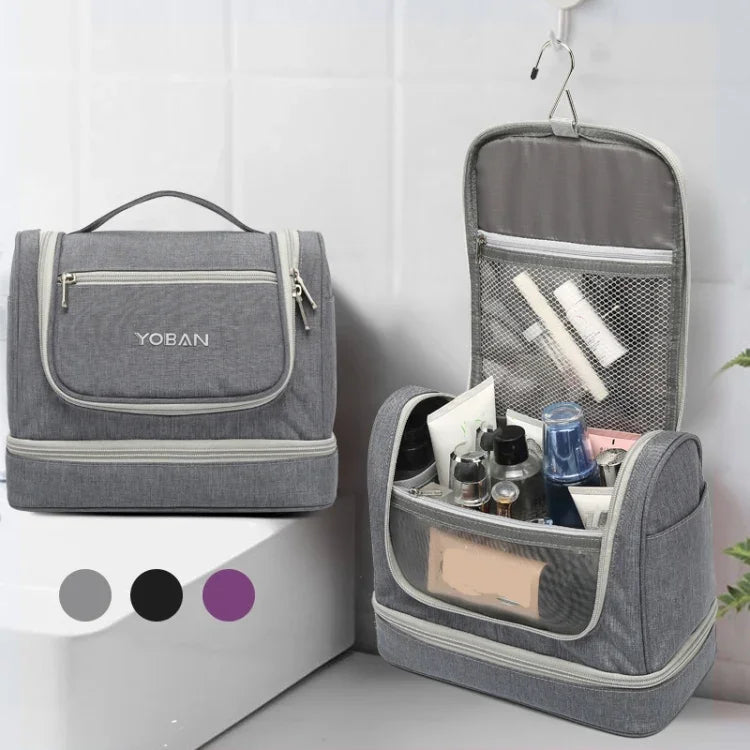 YOBAN Y-1551L トラベルコスメバッグ 大容量アウトドア収納バッグ フック付き携帯用 防カビドライ＆ウェット分離洗濯バッグ パープル、ブラック、グレー