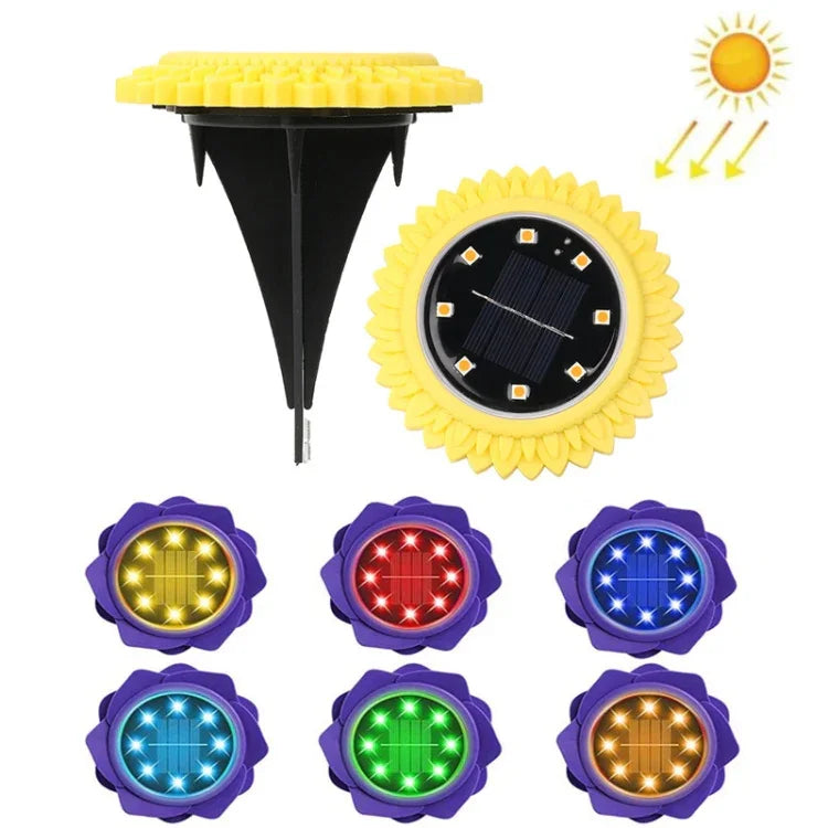 2個セット 8灯LED ソーラーペタル埋設ランプ 防水ガーデン芝生ライト、仕様：パープルリリー（ホワイトライト）、パープルリリー（ウォームライト）、パープルリリー（カラフルライト）、レッドローズ（ホワイトライト）、レッドローズ（ウォームライト）、レッドローズ（カラフルライト）