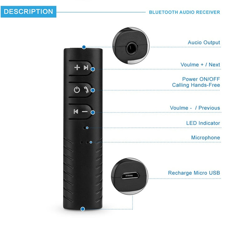 3.5mm ラベリア Bluetooth オーディオレシーバー メタルアダプター付き H-139 ブラック、ブルー、レッド、ホワイト、グリーン
