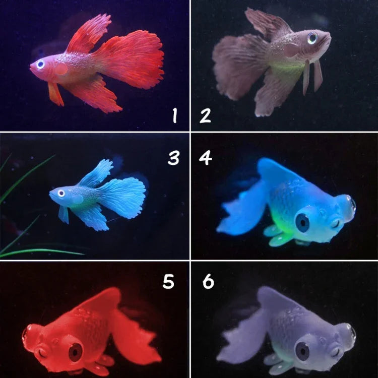 ナイトライトシミュレーション魚タンク装飾環境に優しいシリコーンカラフルな魚、1赤ベタ、2茶ベタ、3青ベタ、4青金魚、5赤金魚、6茶金魚
