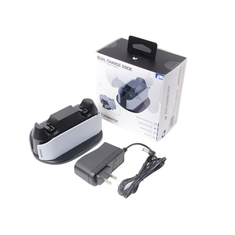 SPARKFOX W20P508 PS5用コンタクト付きデュアルチャージャー ワイヤレスハンドルチャージャー、スタイル：チャージャー＋データケーブル＋充電プラグ、チャージャー＋データケーブル