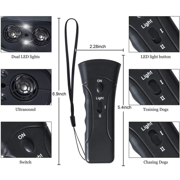 LEDフラッシュライト 超音波犬撃退器 ポータブル犬トレーナー, シングルヘッド ブラック, シングルヘッド イエロー, ダブル ブラック