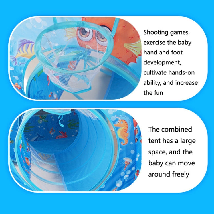 3-in-1 ZP01 子供用テント プレイハウス トンネル 折りたたみ式 シューティング オーシャンボールプールトイ、ブルーシー、ディープシー