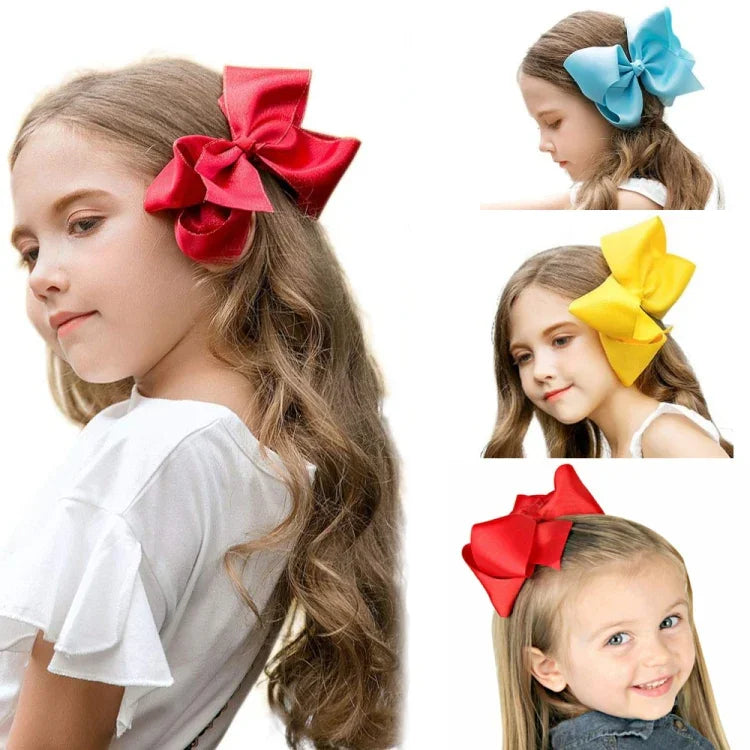 5個入り 6インチ カラフルキッズ 女の子用大きな無地リボンヘアボウクリップ