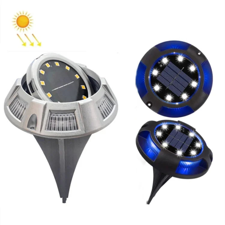 屋外ソーラー地下灯 回転埋設芝生灯、仕様：、12LED 白+青光（アルミシェル）、12LED 暖色+青光（アルミシェル）、12LED 白+カラフル光（アルミシェル）、12LED 暖色+カラフル光（アルミシェル）