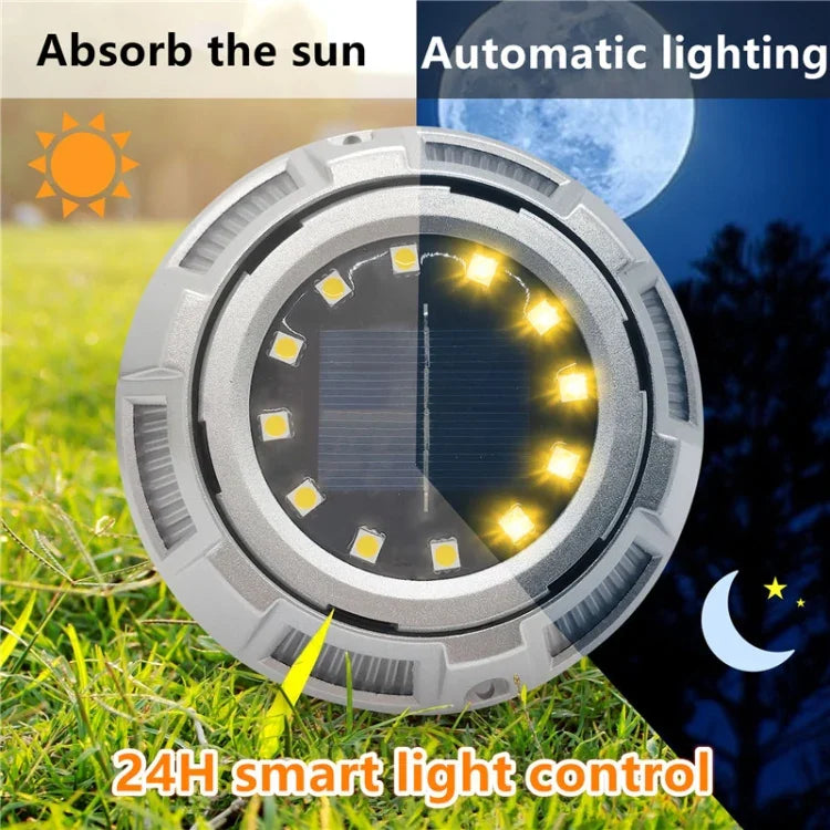 屋外ソーラー地下灯 回転埋設芝生灯、仕様：、12LED 白+青光（アルミシェル）、12LED 暖色+青光（アルミシェル）、12LED 白+カラフル光（アルミシェル）、12LED 暖色+カラフル光（アルミシェル）