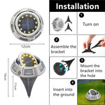 屋外ソーラー地下灯 回転埋設芝生灯、仕様：、12LED 白+青光（アルミシェル）、12LED 暖色+青光（アルミシェル）、12LED 白+カラフル光（アルミシェル）、12LED 暖色+カラフル光（アルミシェル）