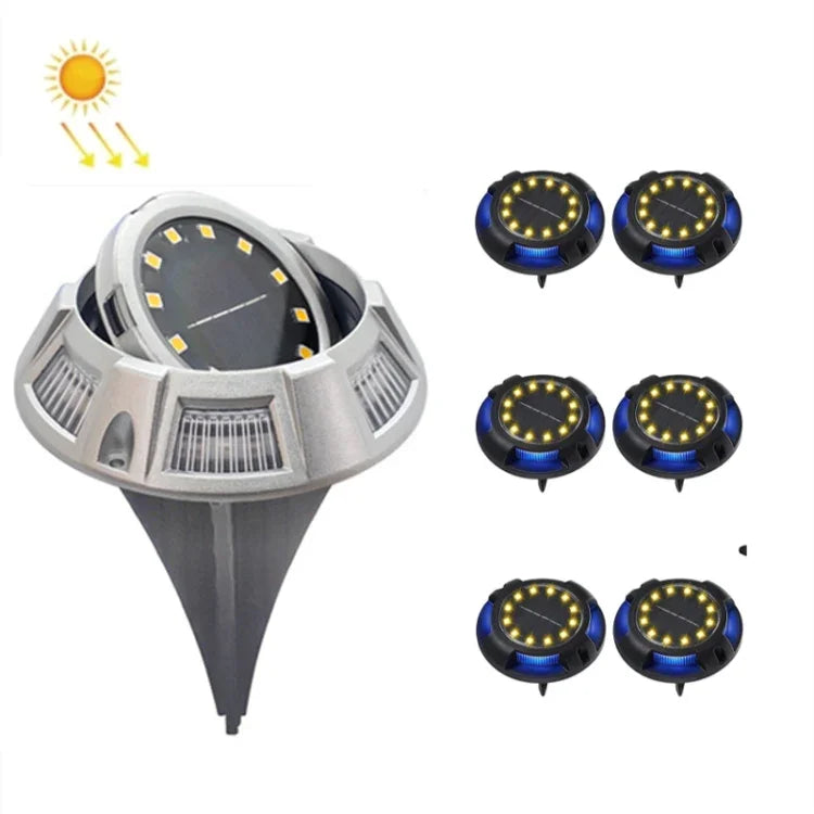 屋外ソーラー地下灯 回転埋設芝生灯、仕様：、12LED 白+青光（アルミシェル）、12LED 暖色+青光（アルミシェル）、12LED 白+カラフル光（アルミシェル）、12LED 暖色+カラフル光（アルミシェル）
