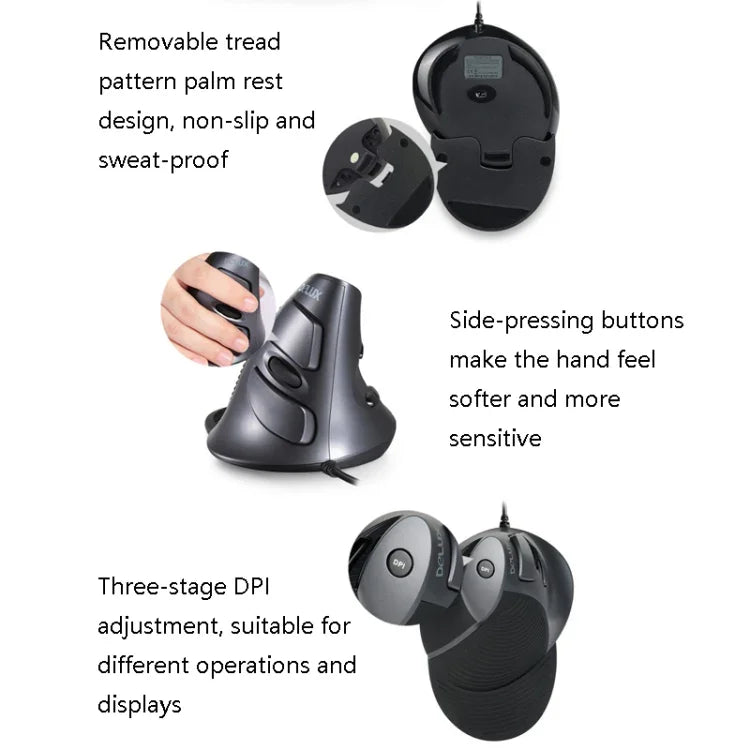 DELUX M618 6-Keys Vertical Handheld Mouse Ergonomic Wired Mouse, Cable Length: 1.5m, Wired