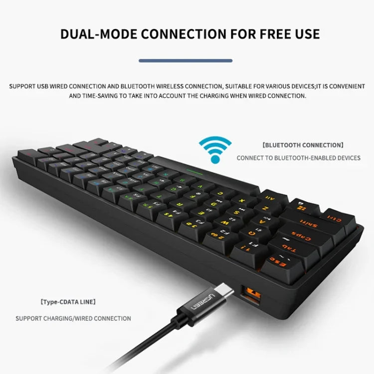 LEAVEN K28 61キー ゲーミング オフィス用コンピュータ RGB ワイヤレス Bluetooth + 有線 デュアルモード メカニカルキーボード, ケーブル長:1.5m, グリーン軸（ホワイト）, グリーン軸（ブルー）, グリーン軸（ピンク）, レッド軸（ホワイト）, レッド軸（ブルー）, レッド軸（ピンク）, ティー軸（ホワイト）