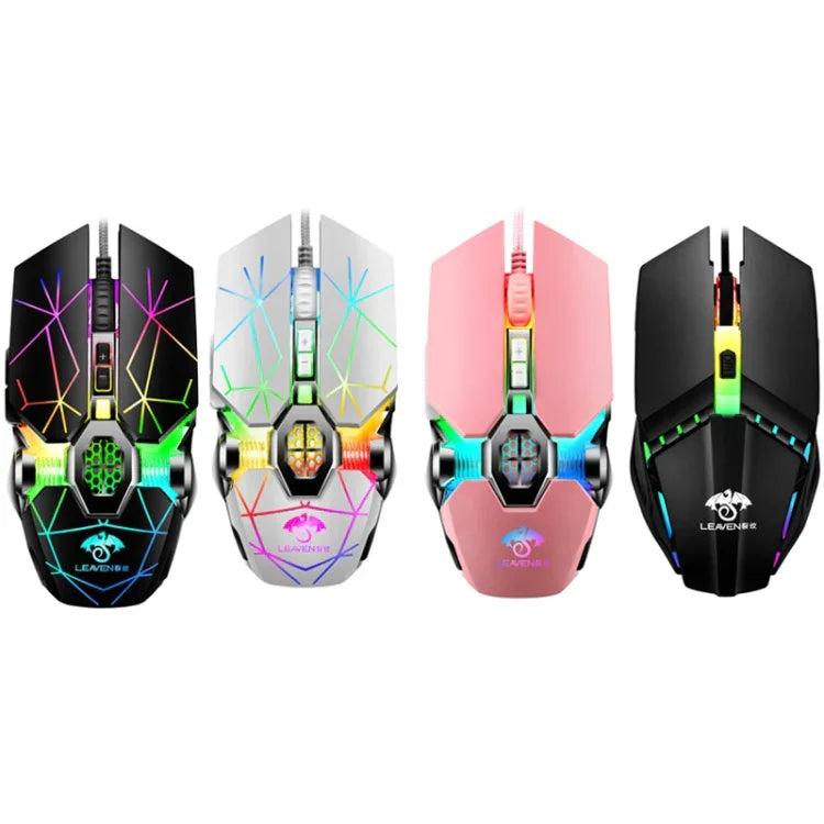 LEAVEN 7キー 4000DPI USB 有線 コンピュータ オフィス用 発光 RGB メカニカルゲーミングマウス, ケーブル長:1.5m, S30 ブラック, S30 ホワイト, S30 ピンク, S10 ブラック