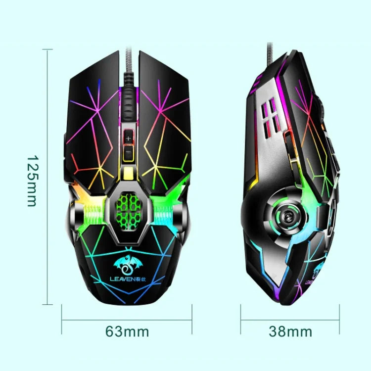 LEAVEN 7キー 4000DPI USB 有線 コンピュータ オフィス用 発光 RGB メカニカルゲーミングマウス, ケーブル長:1.5m, S30 ブラック, S30 ホワイト, S30 ピンク, S10 ブラック