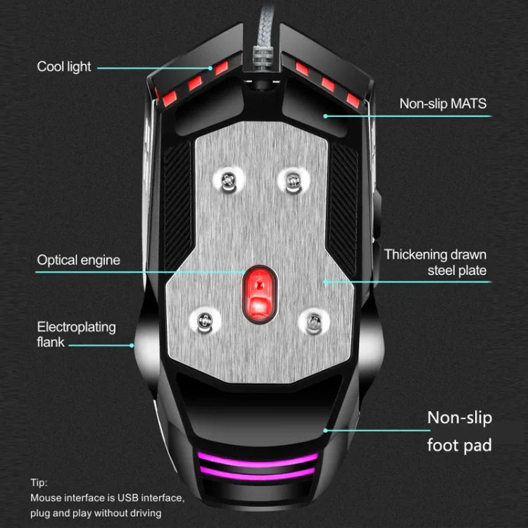 LEAVEN 7キー 4000DPI USB 有線 コンピュータ オフィス用 発光 RGB メカニカルゲーミングマウス, ケーブル長:1.5m, S30 ブラック, S30 ホワイト, S30 ピンク, S10 ブラック