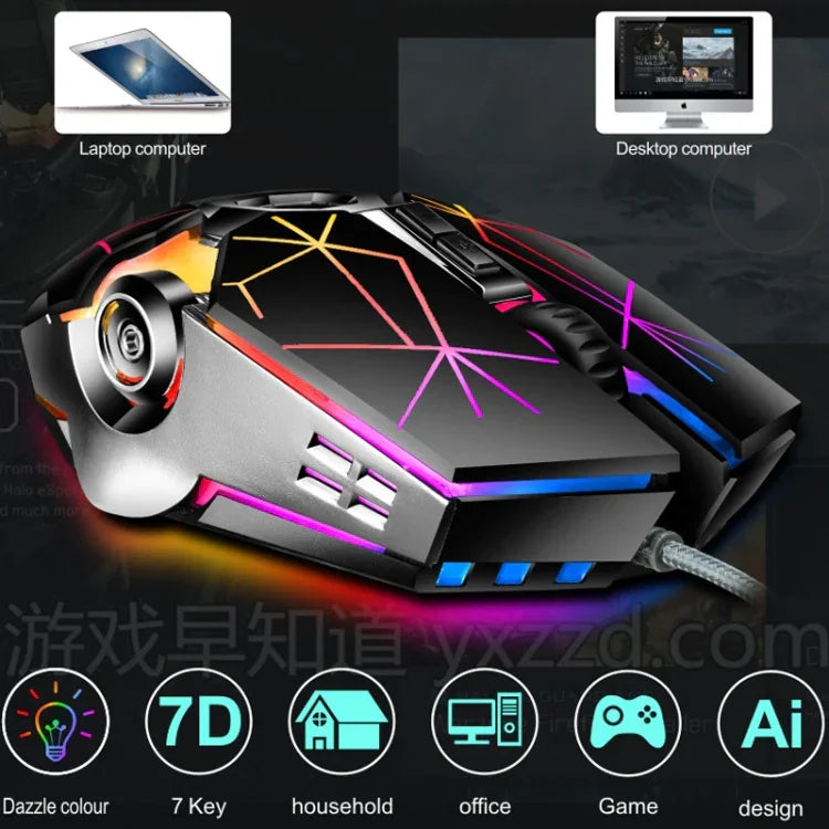 LEAVEN 7キー 4000DPI USB 有線 コンピュータ オフィス用 発光 RGB メカニカルゲーミングマウス, ケーブル長:1.5m, S30 ブラック, S30 ホワイト, S30 ピンク, S10 ブラック