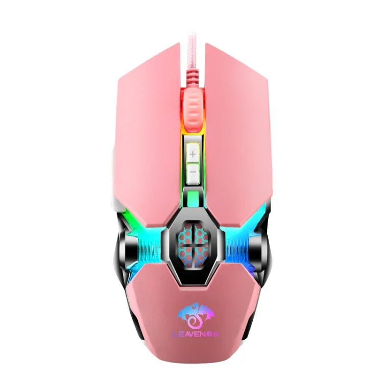 LEAVEN 7キー 4000DPI USB 有線 コンピュータ オフィス用 発光 RGB メカニカルゲーミングマウス, ケーブル長:1.5m, S30 ブラック, S30 ホワイト, S30 ピンク, S10 ブラック