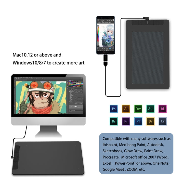 VEIKK VK1060 手描きタブレット 電子ペイントボード スマホ接続可能、VK1060