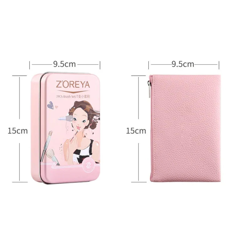 ZOREYA ZS744 7-in-1 メイクブラシセット ビューティーツールブラシ、ピンク＋バッグ、ブラック＋バッグ、ピンク＋アイアンボックス、ブラック＋アイアンボックス