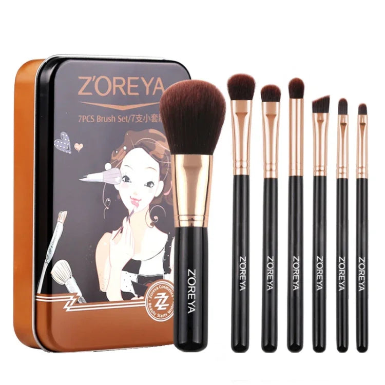 ZOREYA ZS744 7-in-1 メイクブラシセット ビューティーツールブラシ、ピンク＋バッグ、ブラック＋バッグ、ピンク＋アイアンボックス、ブラック＋アイアンボックス