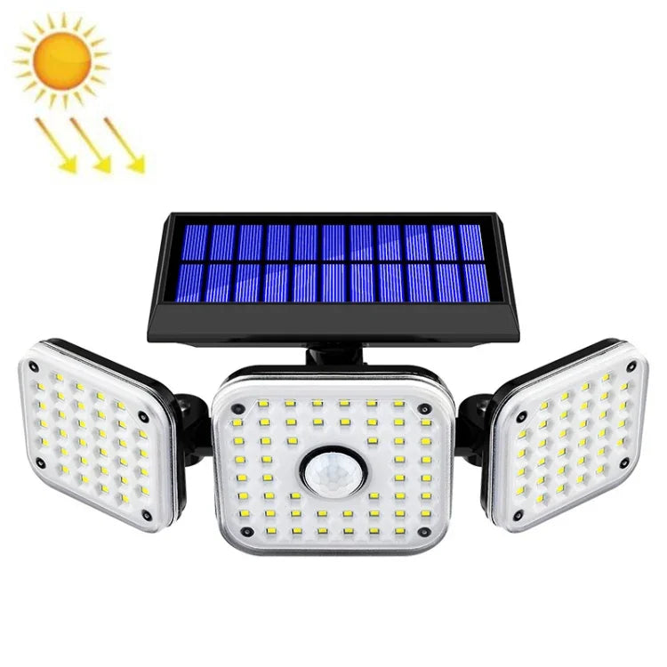 ソーラー3ヘッド回転式壁掛けライト人体感知屋外防水ガーデン街路灯、112 LED、138 LED、132 COB