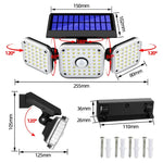 ソーラー3ヘッド回転式壁掛けライト人体感知屋外防水ガーデン街路灯、112 LED、138 LED、132 COB