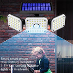 ソーラー3ヘッド回転式壁掛けライト人体感知屋外防水ガーデン街路灯、112 LED、138 LED、132 COB