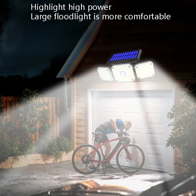 ソーラー3ヘッド回転式壁掛けライト人体感知屋外防水ガーデン街路灯、112 LED、138 LED、132 COB