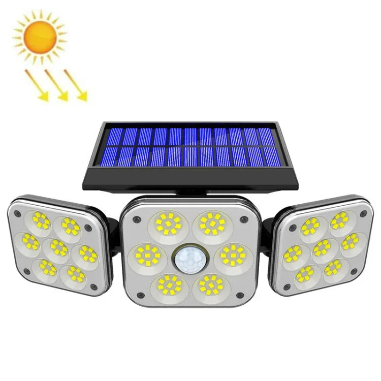 ソーラー3ヘッド回転式壁掛けライト人体感知屋外防水ガーデン街路灯、112 LED、138 LED、132 COB