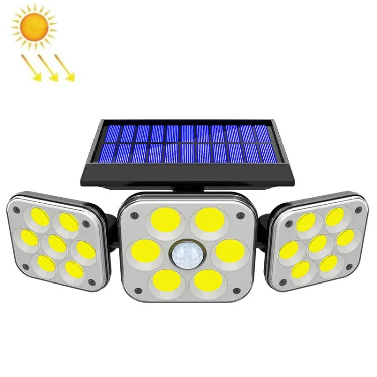 ソーラー3ヘッド回転式壁掛けライト人体感知屋外防水ガーデン街路灯、112 LED、138 LED、132 COB