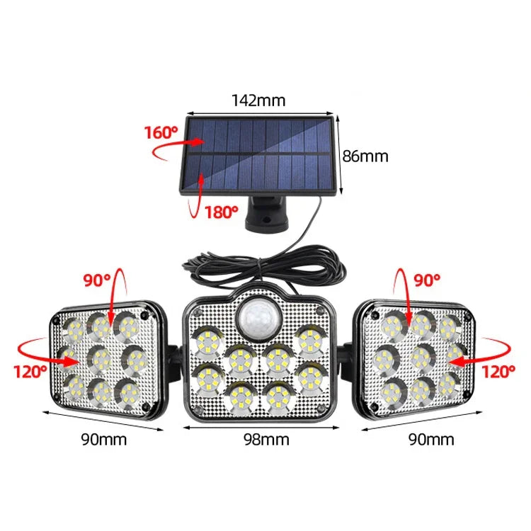 TG-TY075 ソーラー3ヘッド回転式壁掛けライト人体感知屋外防水ガーデンライト、スタイル：138 LED分割型、108 LED分割型、171 COB分割型、122 LED分割型