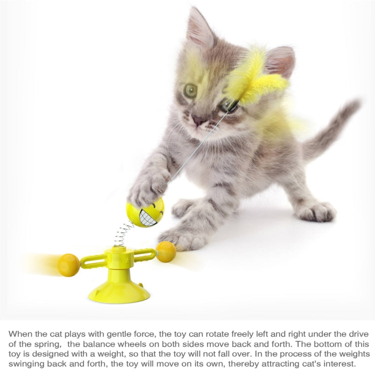スプリングマン面白い猫おもちゃ猫吸盤おもちゃ面白い猫羽根面白い猫ボール、イエロー、ピンク、ブラウン