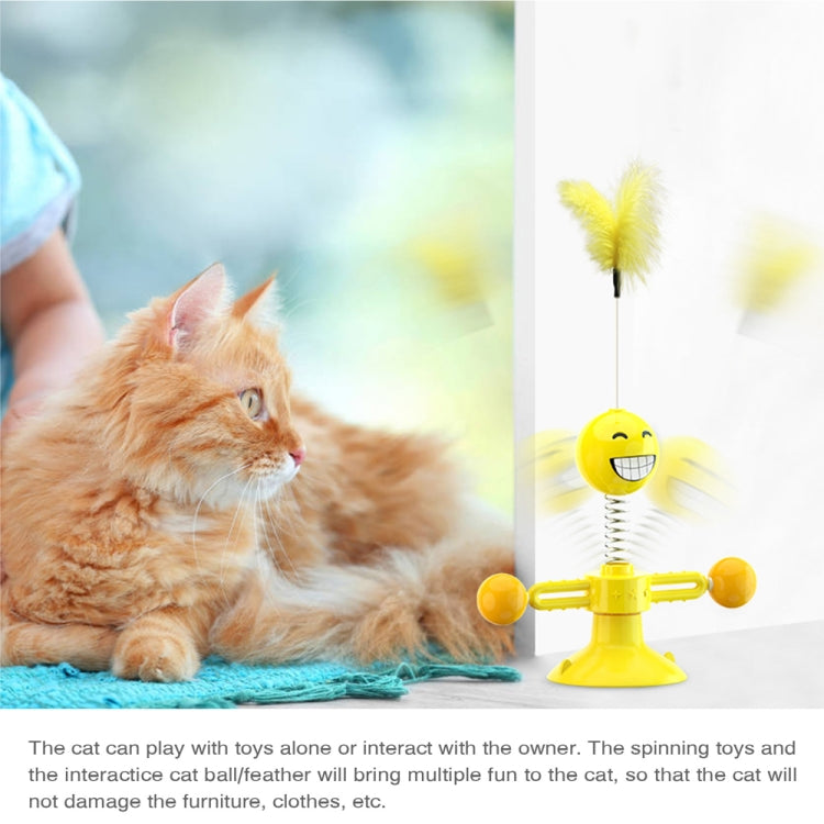 スプリングマン面白い猫おもちゃ猫吸盤おもちゃ面白い猫羽根面白い猫ボール、イエロー、ピンク、ブラウン